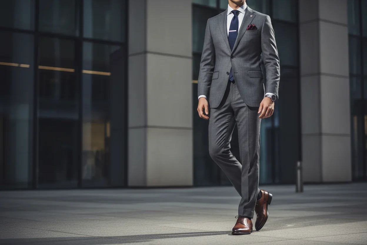 full man focusing the luxury shoes