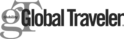 Global Traveler magazine logo with bold black typography and stylized grey lettering