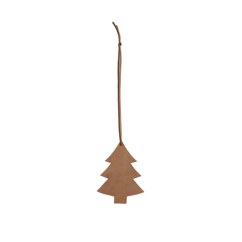 Brown paper tree shape hanging from a stick on a white background
