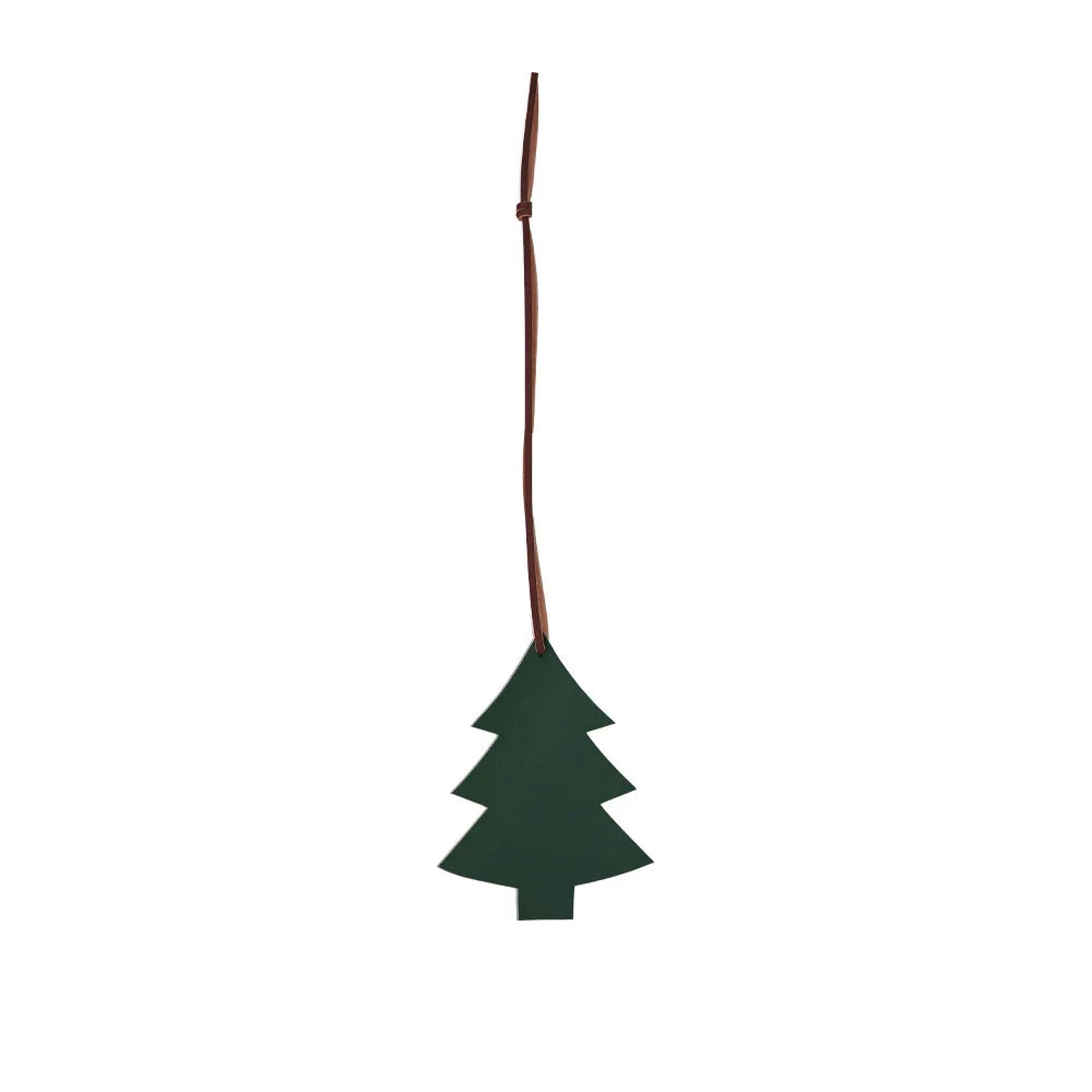 Green Christmas tree ornament on a white background