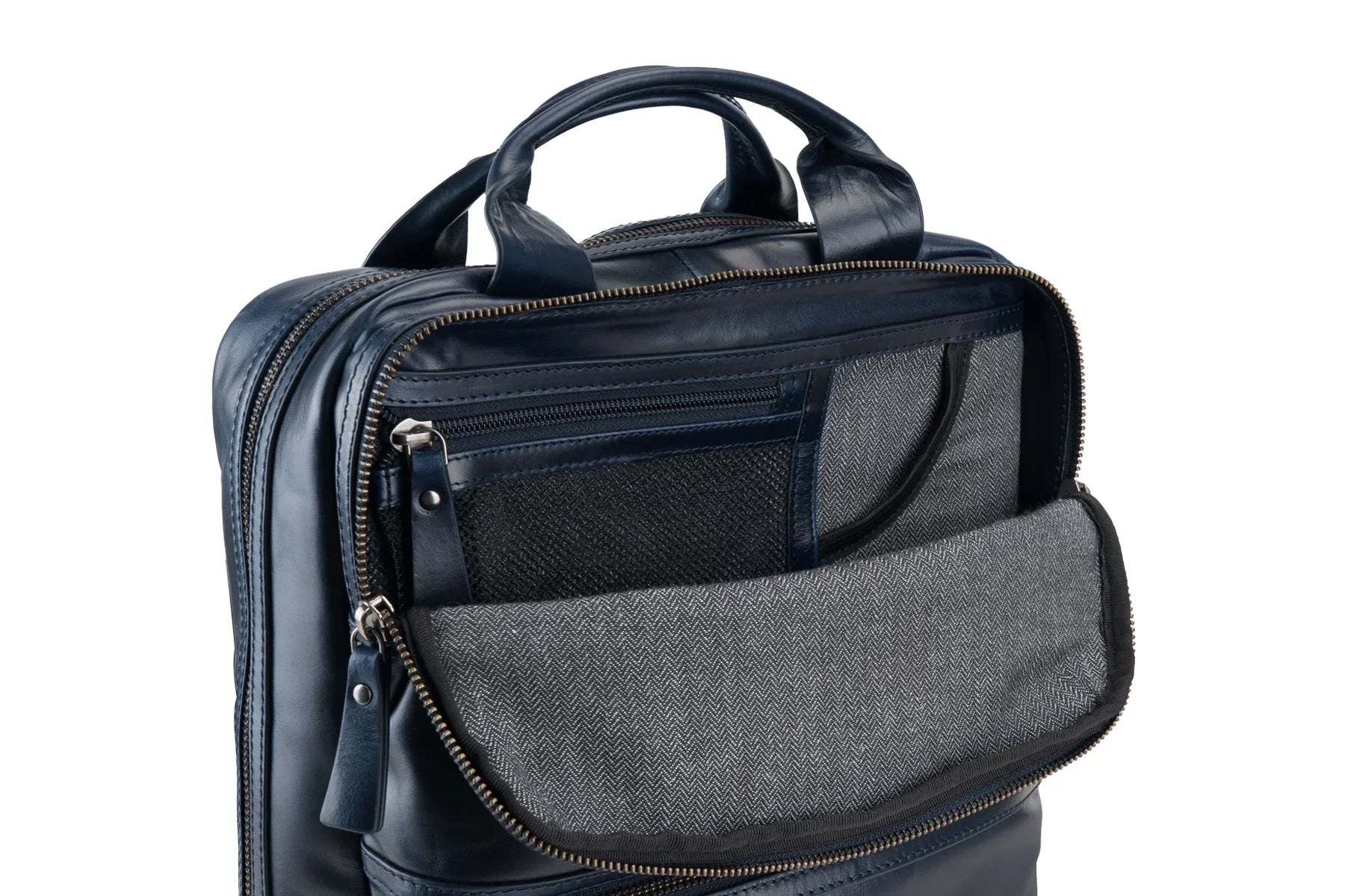 Black leather briefcase with gray interior