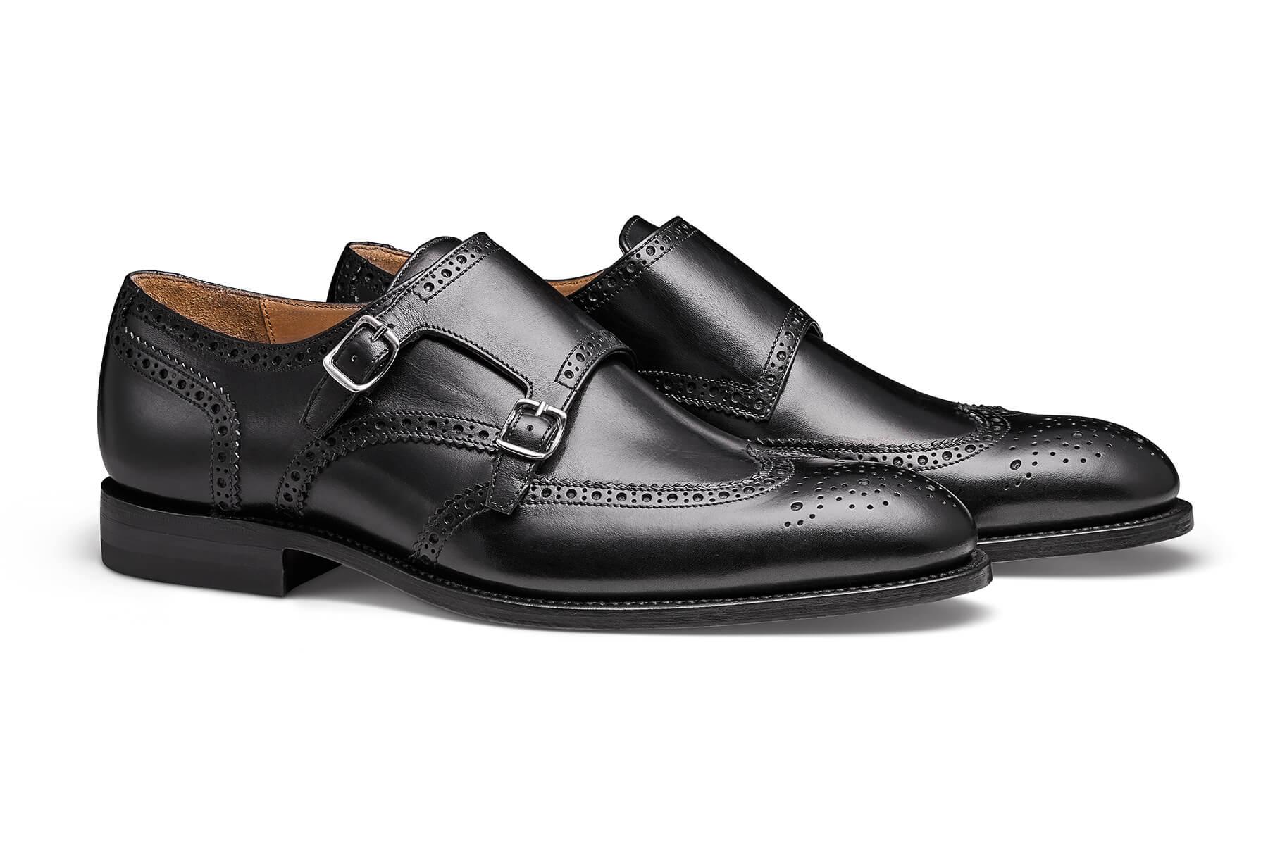 Moral Code August Men's Double Monk Strap Wingtip Dress Shoe -Black Leather-10.5