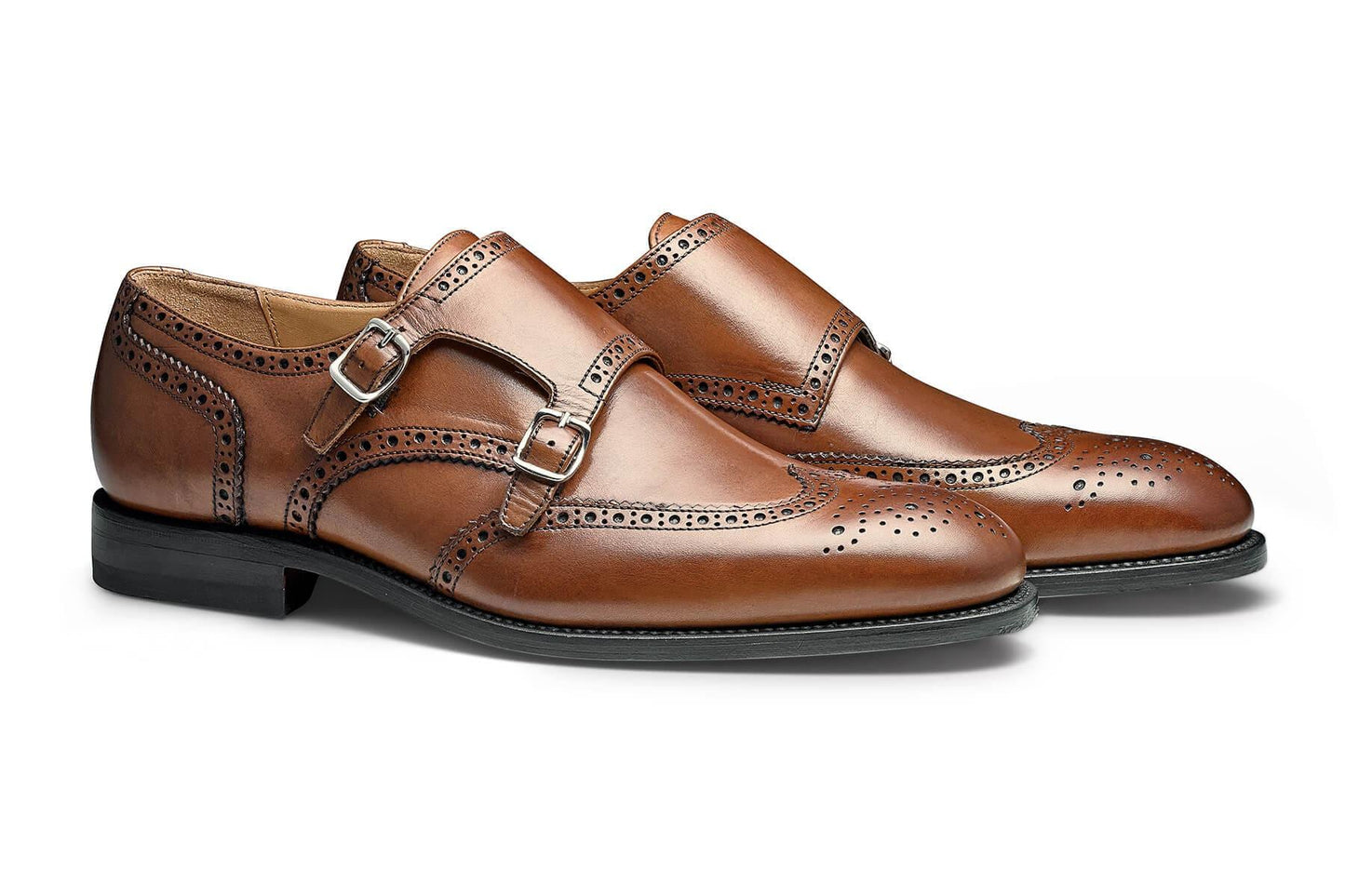 Moral Code August Men's Double Monk Strap Wingtip Dress Shoe -Cognac Leather-10.5