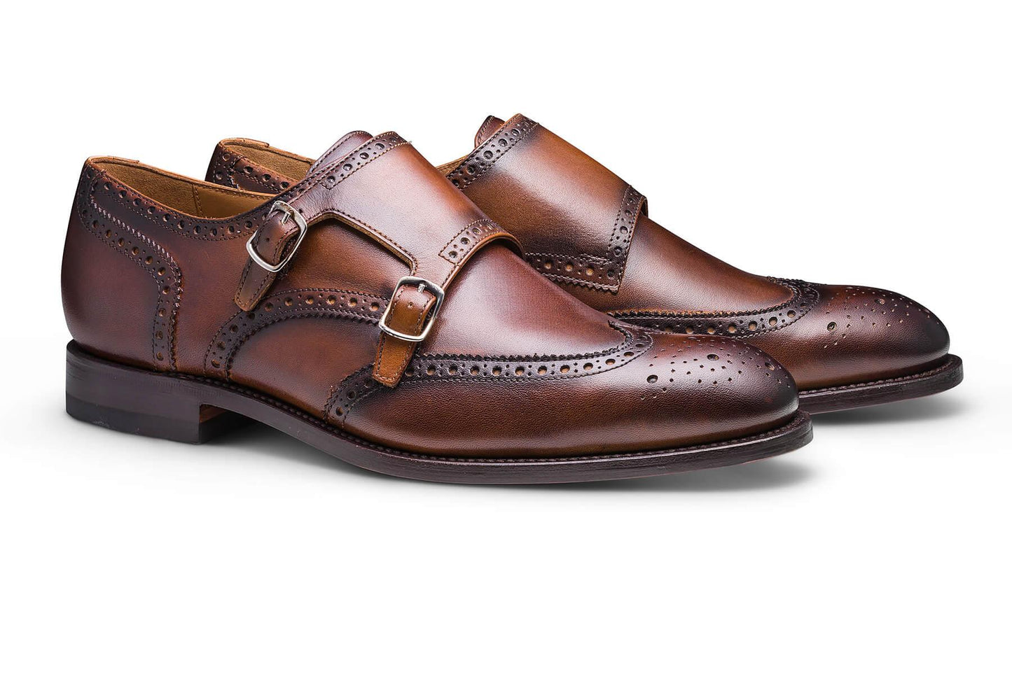 Moral Code August Men's Double Monk Strap Wingtip Dress Shoe -Brown Leather-7