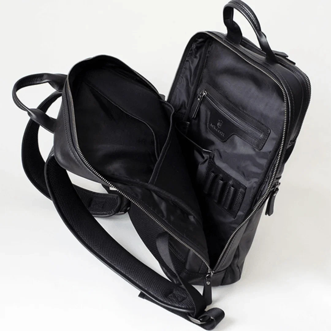 black leather laptop backpack Moral Code Back Office Backpack Navy Leather / One Size