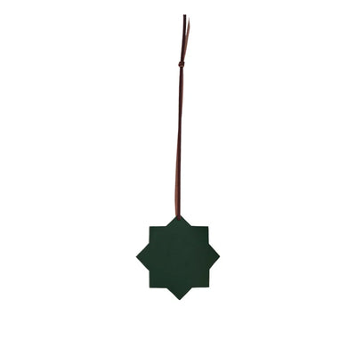 Green star-shaped ornament on a white background
