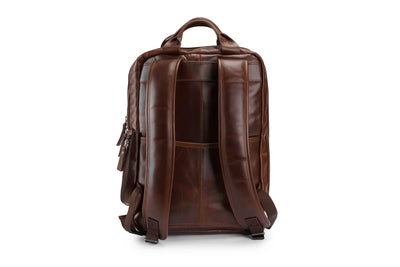 brown leather structured backpack Moral Code Back Office Backpack Navy Leather / One Size