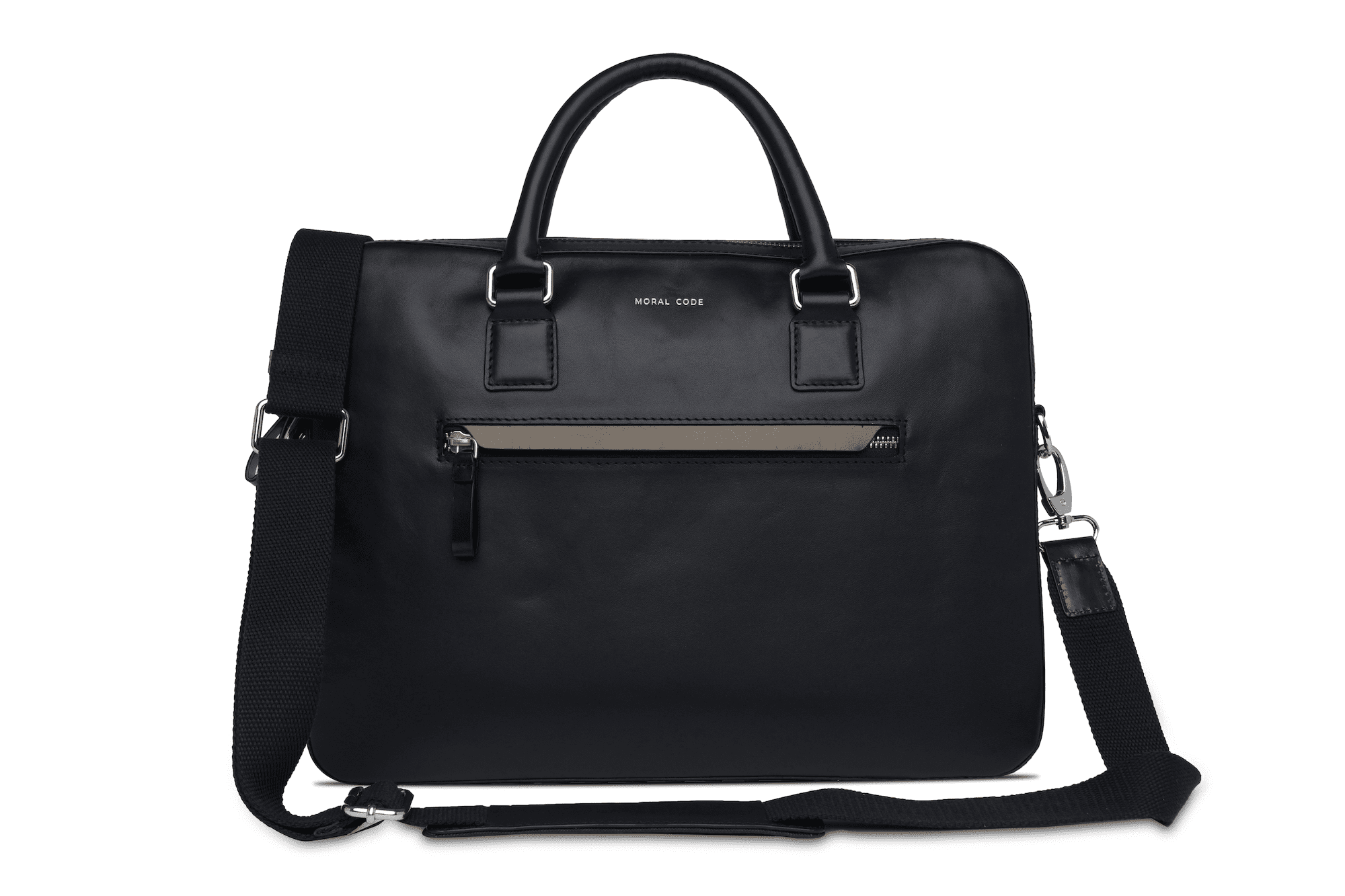 Moral Code Archie Briefcase -Black Leather- #color_black