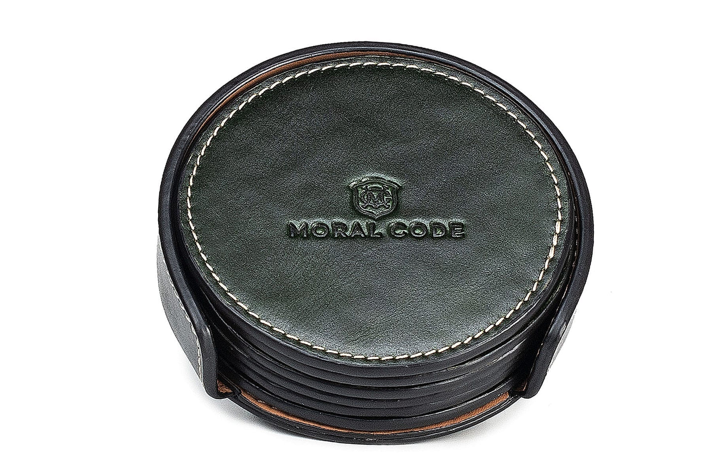 Moral Code Coaster -Green Leather-